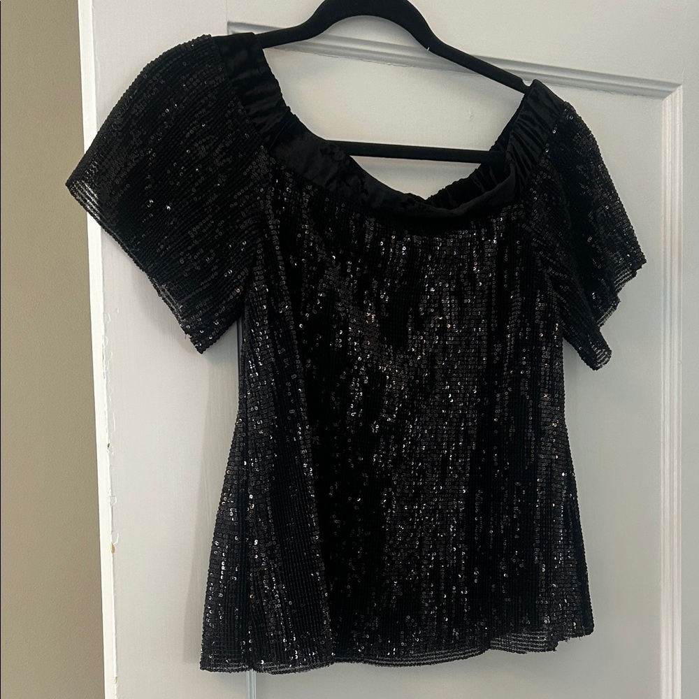 1. State Black Sequin Blouse